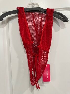 SHEIN Red Fishnet with hoodie bandeau